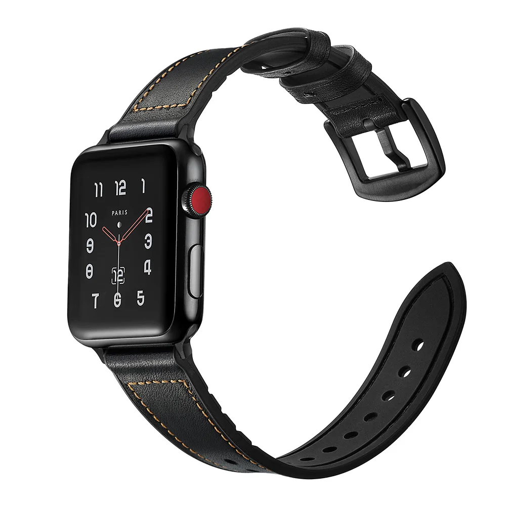 Кожаный + Силиконовый ремешок для apple watch 4 5 44 мм 40 iwatch 3 38 часов браслет аксессуары