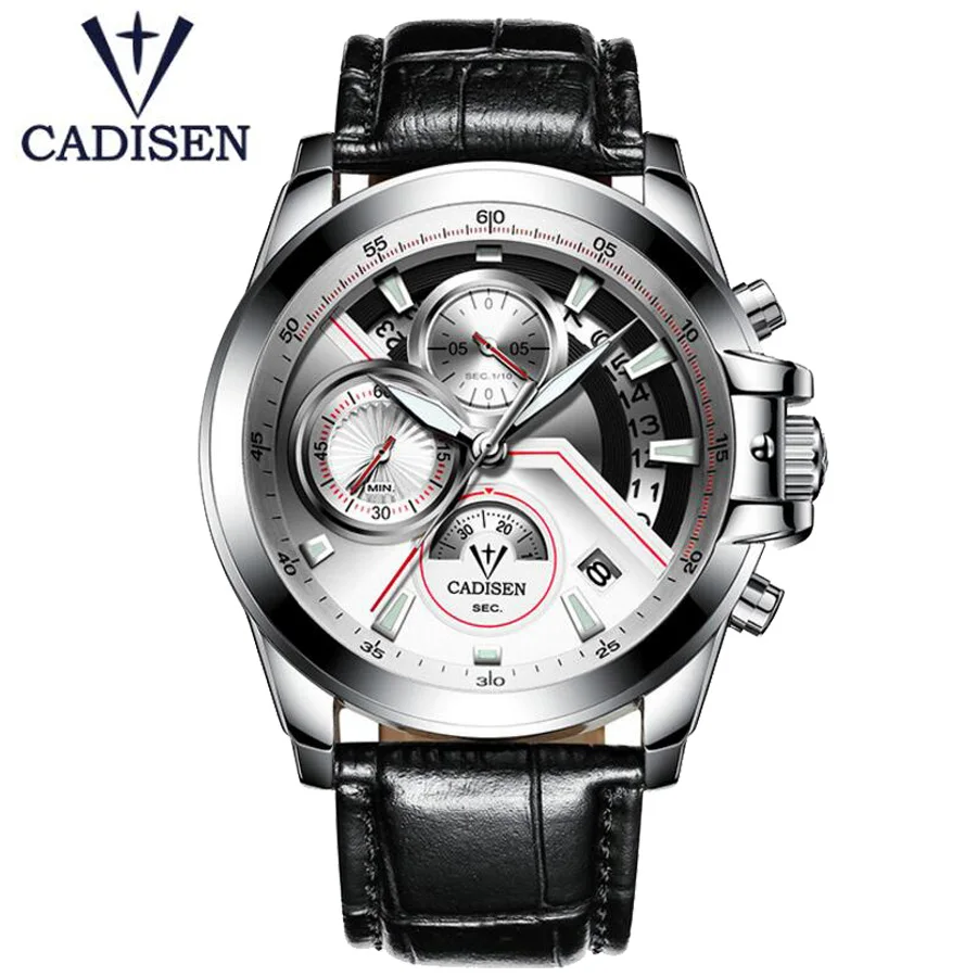 

2018 CADISEN Luxury Brand Leather Strap Analog Men's Quartz Date Clock Fashion Casual Sports Watches Men Military Wrist Watch
