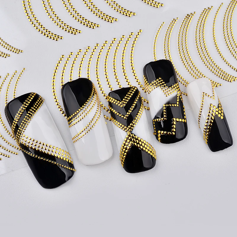 1 шт., металлические наклейки для ногтей с золотым ривертом, зигзаг, 3D, Ретро стиль, шпильки, украшения для ногтей