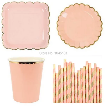

ipalmay Pastel Pink Yellow Blue Mint Canape Paper Plate Party Paper Cups Paper Straws for Birthday Parties Celebrations Showers