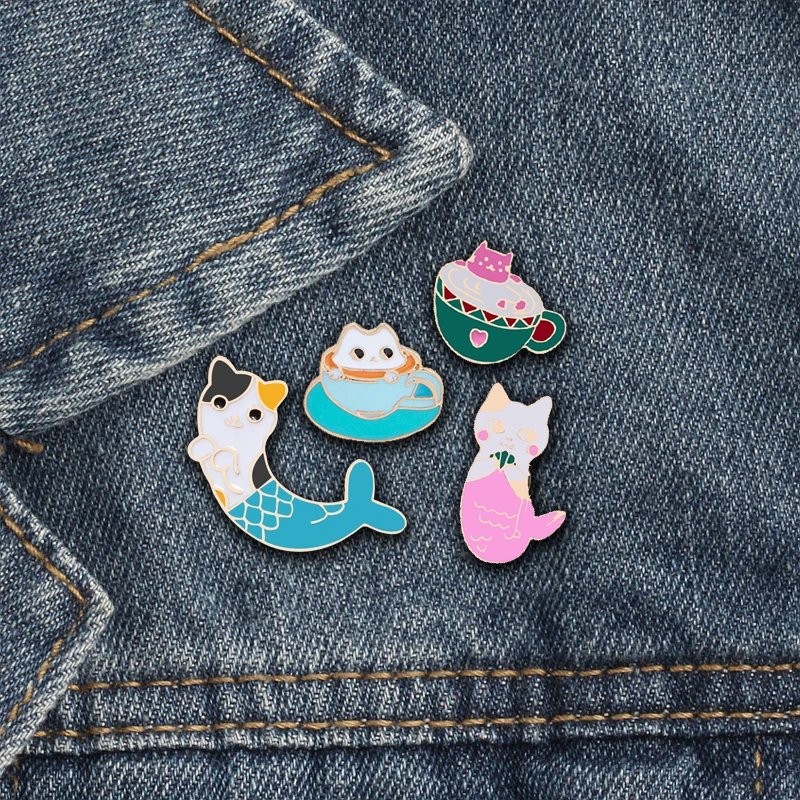 

Cartoon brooch pink blue cup cat animal enamel pins cute badge denim jackets lapel bag accessories kids jewelry Dropshipping