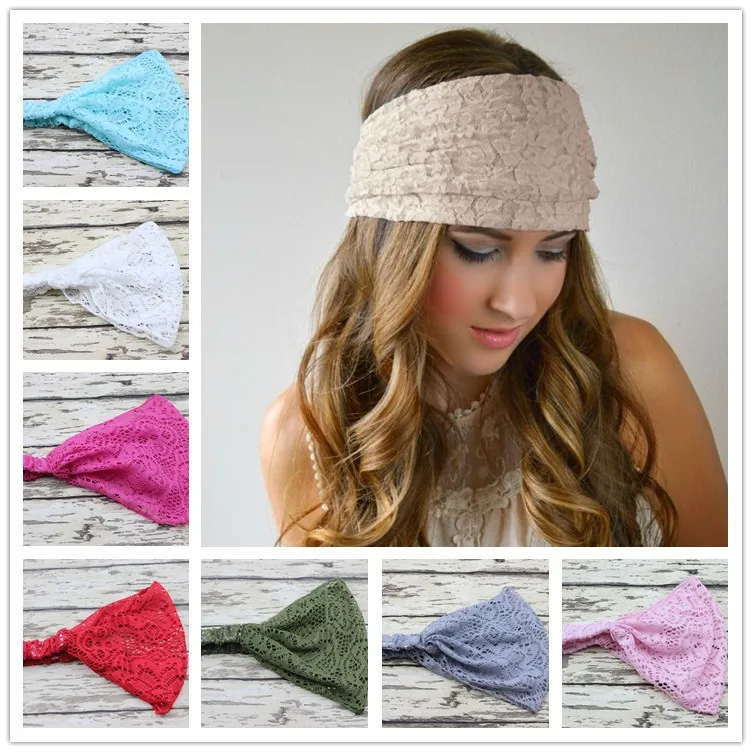 

2015 New Stretchy Wide Lacy Head Band for Girl and Woman Hair Wide Turban Headwrap Women Bandanas Headband 1pc