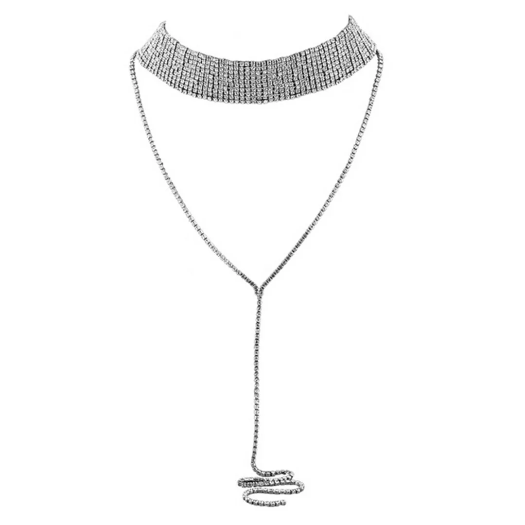 Luxury Women Rhinestone Crystal Bib Collar Choker Necklace Wedding Jewelry