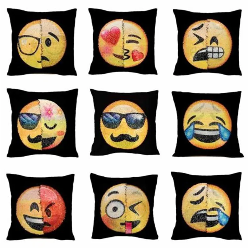 Из 2 предметов Симпатичные Emoji Подушка «русалка» пайетки Cover Reversible чехол для подушки забавные выражения посылка наволочка D4