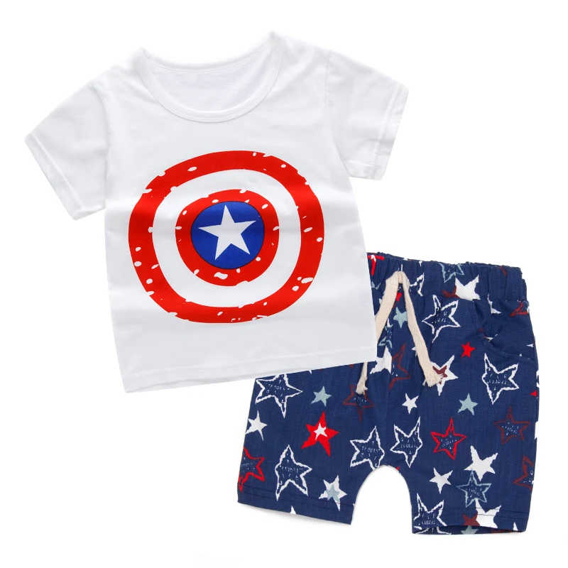 

Children Clothing Set Summer Toddler Boys Girls Clothes Kids Captain America t-shirt shorts Super Hero Set Cartoon Outfit