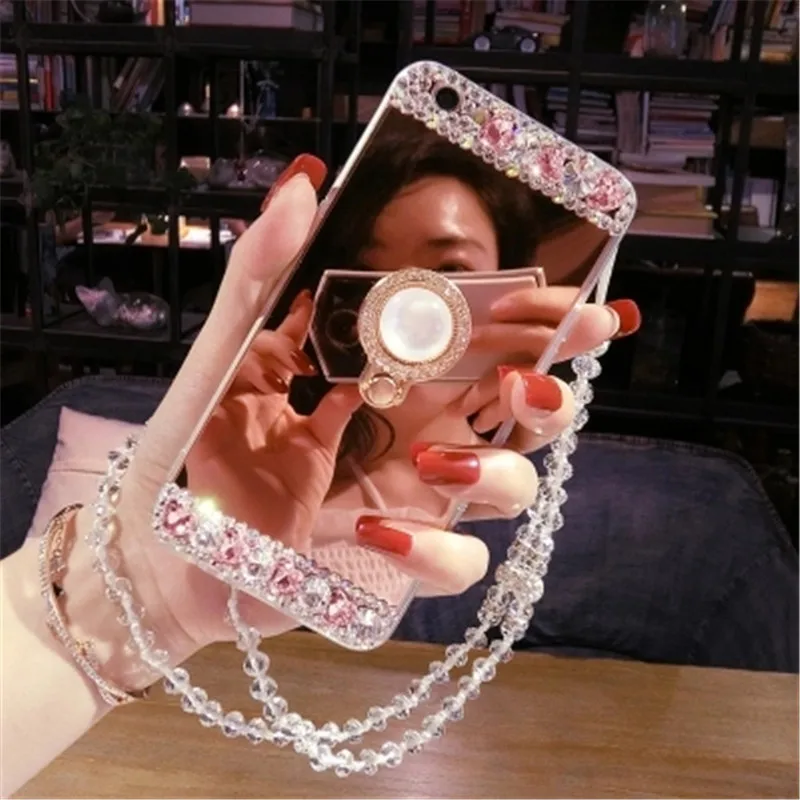 

Bling Diamond Stone Glitter Mirror Case Ring Holder For Samsung Galaxy A9 A6 A8 Plus A7 2018 A50 A10 Case Cover Shell Coque