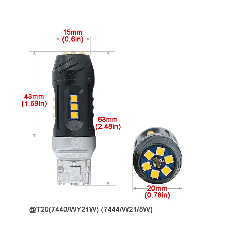 2 шт. светодиодный светильник CanBus No Error T20 7440 WY21W 7444 с сигналом поворота автомобиля, передний и задний светильник, No Hyper Flash 2100lm желтый@ 12V CANBUS
