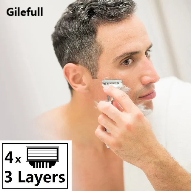 

4pcs/lot High quality Razor Blades for Men Face Care,3 layers Shaving Razor Blade Suit For Gillettee Mach3 Handle