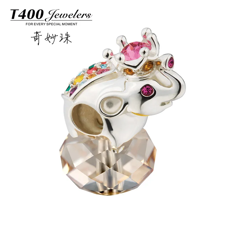 T400 Fashion 925 silver Charms made with Swarovski Elements DIY charms jewelry Accessories Clever Elephant#Q144 free shipping | Украшения и