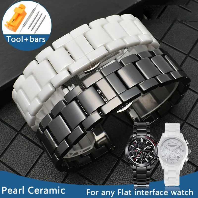 Универсальный керамический мужской и женский ремешок для часов с пряжкой-бабочкой жемчужный керамический браслет 14 15 16 17 18 19 20 21 22 мм