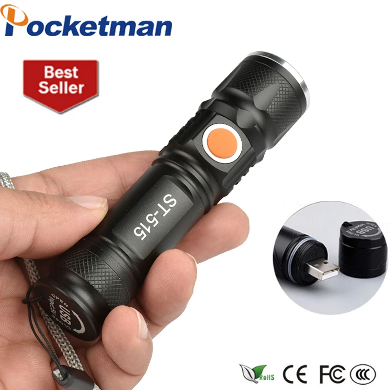 

USB Handy Powerful LED Flashlight Rechargeable Torch XM-L T6 usb Flash Light Bike Pocket LED Zoomable Lanterna For Hunting