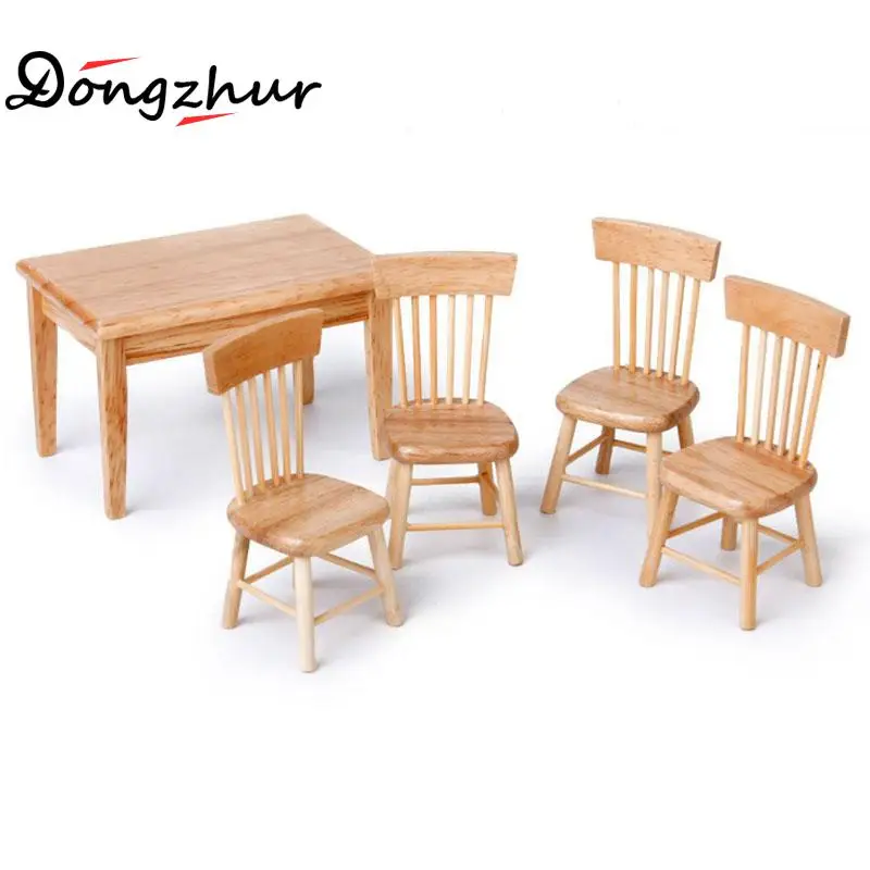 Wood Dollhouse Miniature 1:12 Chalet Restaurant Combination Dining Table Chair Furniture Doll House Wooden Toy House Accessories