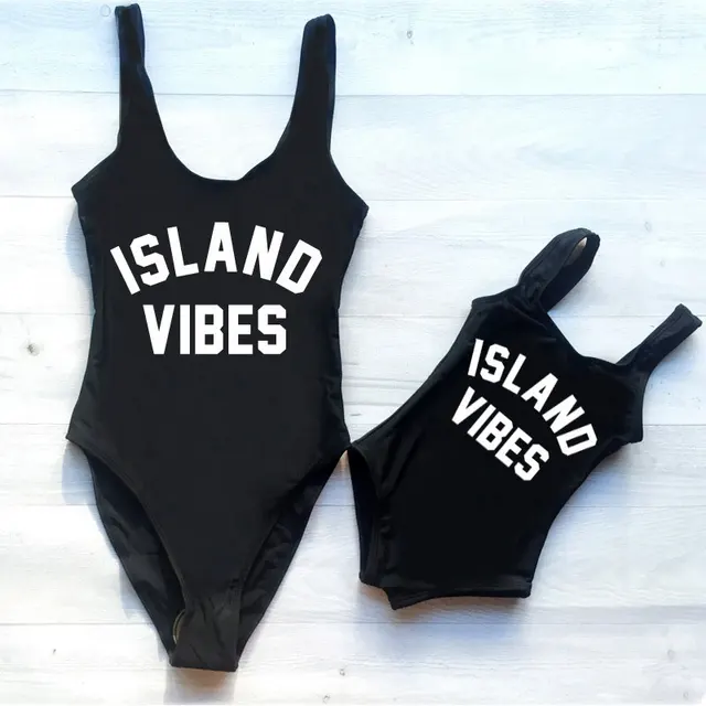 MVUPP mother and daughter clothes 3 color one-piece braces swimming costume ISLAND VIBES family beach outfit summer mommy and me