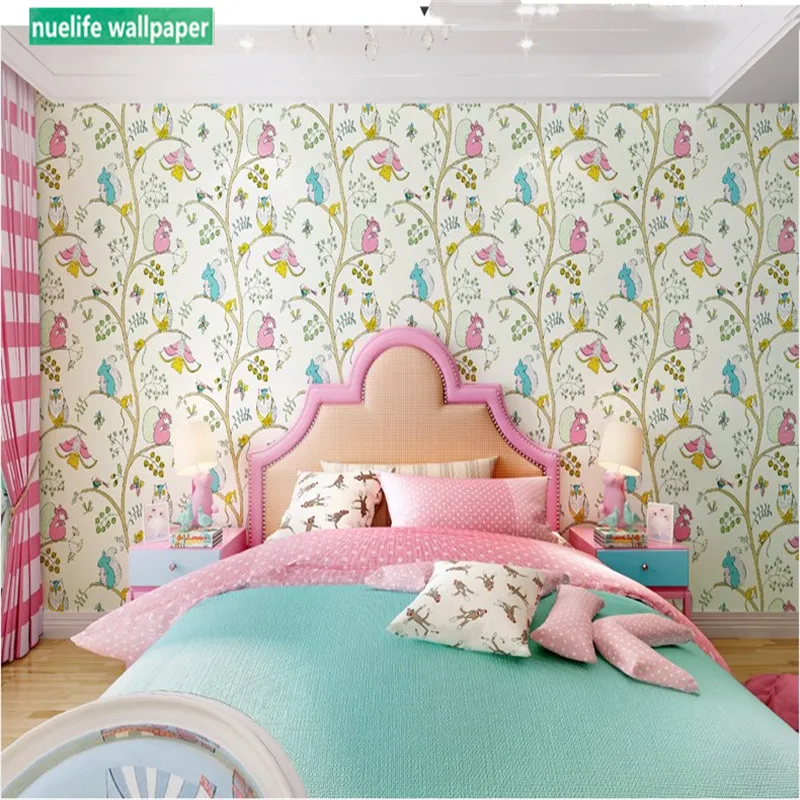 Мультяшная сова розовый узор нетканые обои для детской комнаты Девушка Спальня принцесса комната кабинет ТВ диван фон настенная бумага