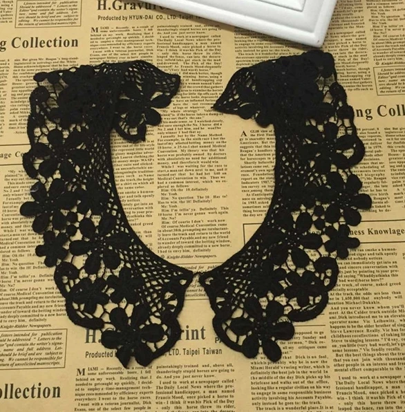 

1 Pair 27*6cm Fashion Black Flower Lace Detachable Collar High Qualtiy Water Soluble DIY Accessories Lace Collar for Garment