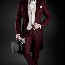 Лидер продаж /Настройка элегантный красный костюм свадебный смокинг для мужчин/3 предмета в Комплекте Костюмы включают Бальные платья(куртка+ жилет+ Штаны