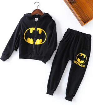 Хит, демисезонный детский спортивный костюм с Бэтменом для детей 3-8 лет, комплекты одежды для мальчиков, костюмы для малышей, пальто с капюшоном+ штаны, комплекты из 2 предметов, розничная - Цвет: Черный