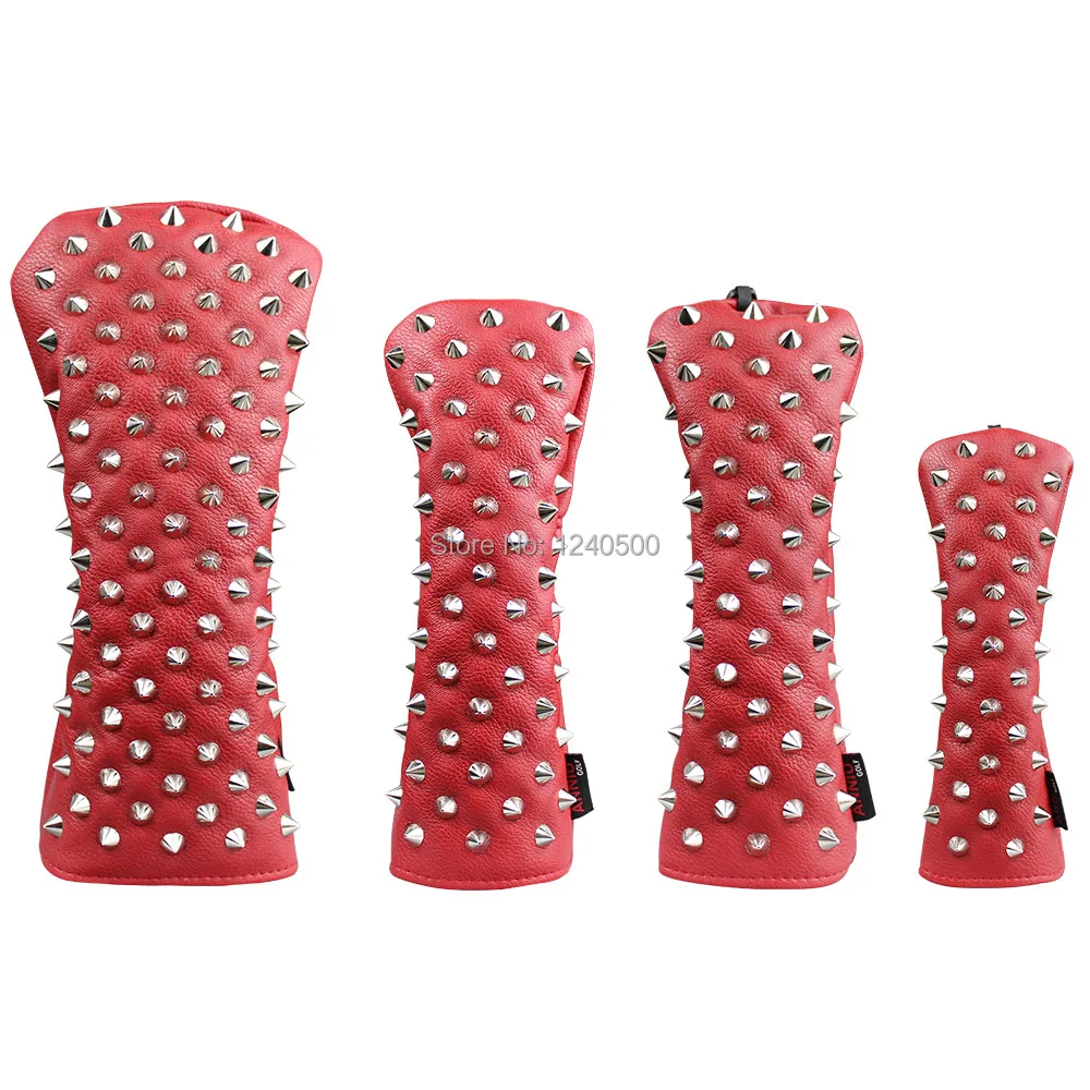 

Red Rivets Golf Head Covers For Driver Fairways #3 #5 Hybrids Complete Set Woods Clubs Headcovers For Men Women