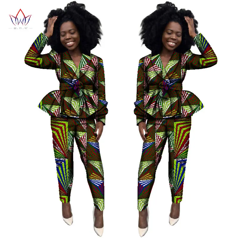 Новая мода 2019 осень Африканский Для женщин Комплекты штанов Дашики нарядный комплект для Для женщин брюки и укороченный топ большого