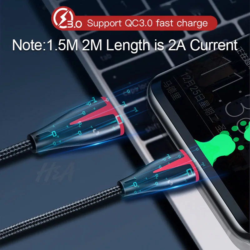 H & A USB نوع C كابل ل Xiaomi Redmi ملاحظة 7 USB-C الهاتف المحمول سريع شحن نوع-C كابل لسامسونج غالاكسي S9 S8 زائد