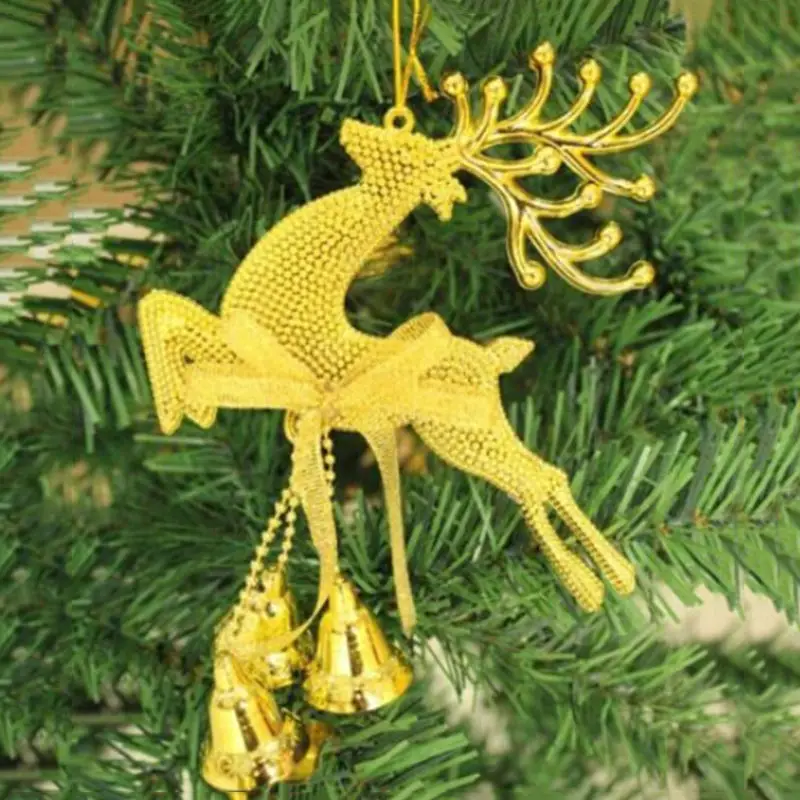 Серебристые золотые рождественские безделушки, Рождественские елочные украшения, вечерние подвесные украшения с оленями