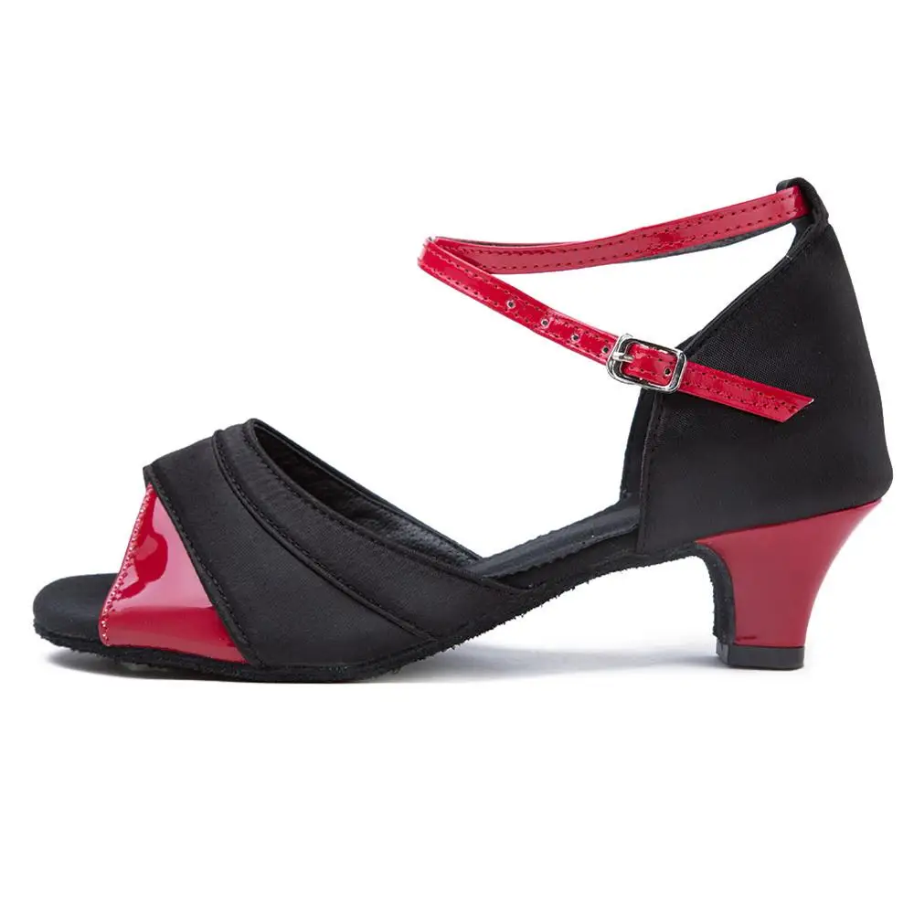 Танцевальная обувь для латинских танцев для женщин и детей 17-25,5 см, танцевальная обувь для девочек и женщин - Цвет: Black red