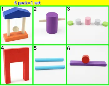 

6Pcs/1set of Wooden Children Assembled Toys Domino Obstacles for Children's Toys Domino difficulty Settings