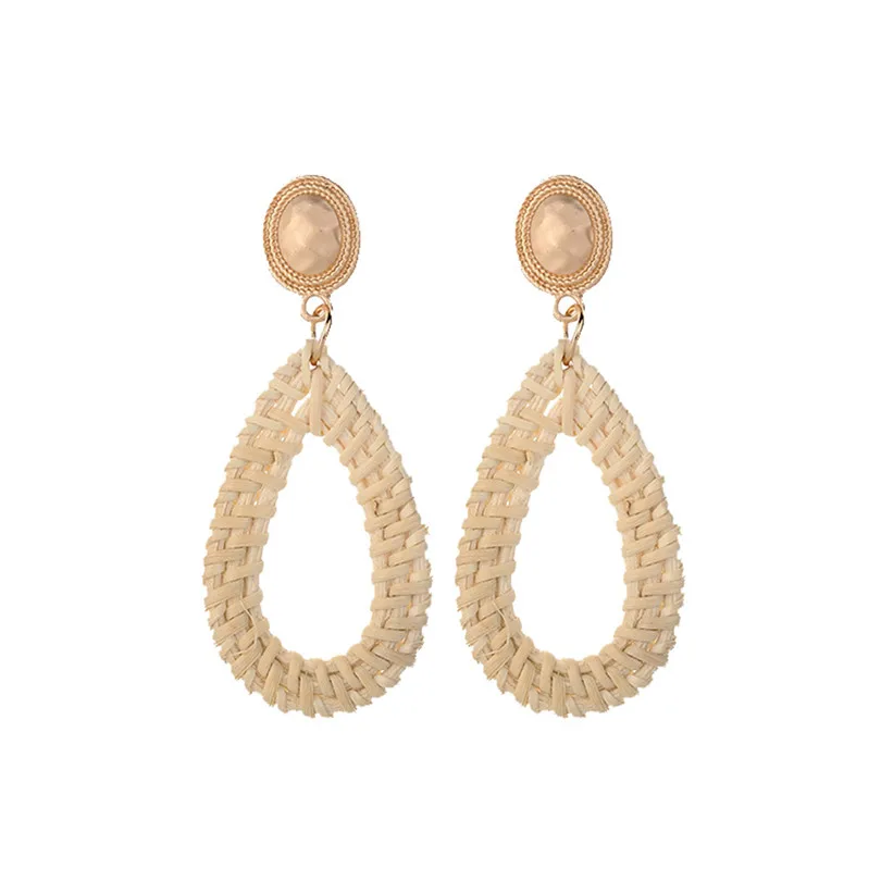 Fashion Women Girls Bohemian Retro Earrings Style Pearl Handmade Rattan Geometric Drop Ladies Jewelry #3E17 (5)