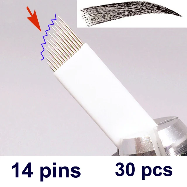30PCS 14 Pins needle blade permanent makeup Eyebrow tattoo High Low arc