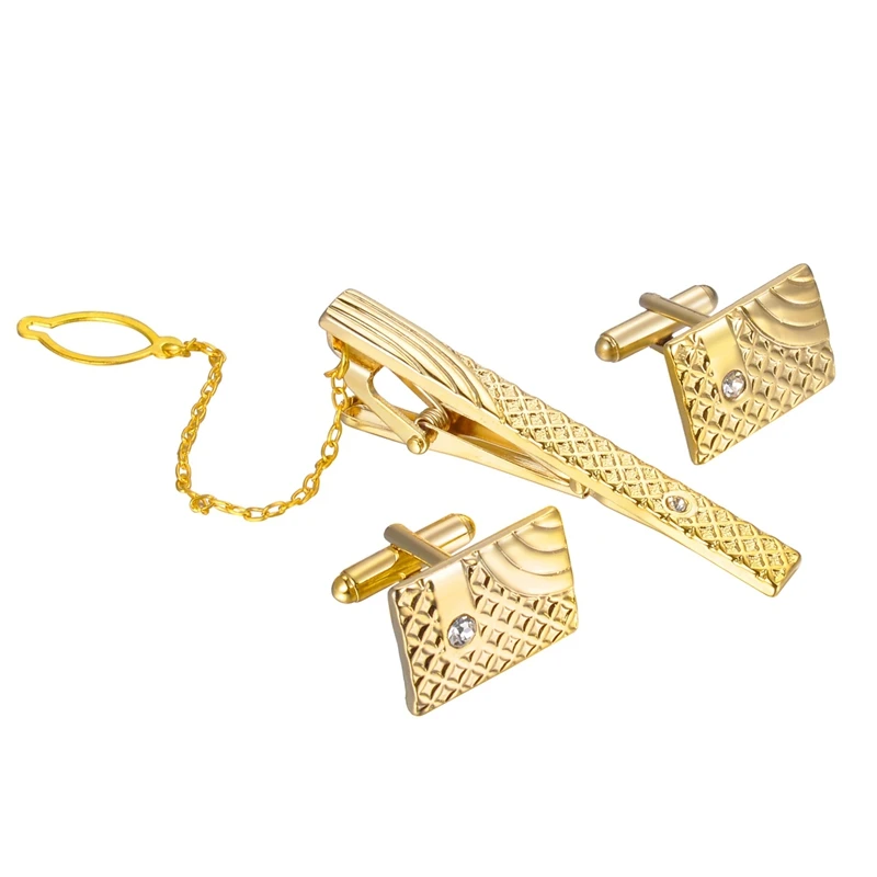

Luxury Rhinestone Tie Clip Cufflinks For Mens Set Plaid Pattern Cufflinks High Quality Tie Pin Cuff Links Set Men Jewelry Gifts