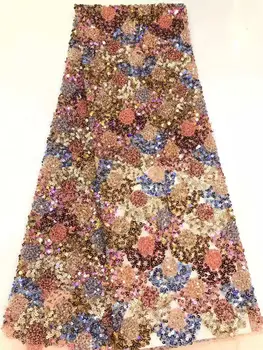 

Imitation handmade bubble embroidered sequins French mesh African tulle Nigeria lace fabric suitable for dress skirt DIY clothin