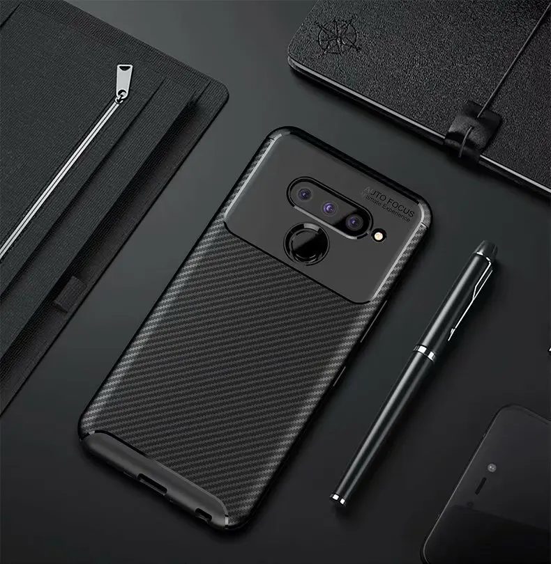 For LG V40 V50ThinQ V50 K40 Carbon fiber Phone Case Shock-Absorption Ultra Silicone Cover Man |
