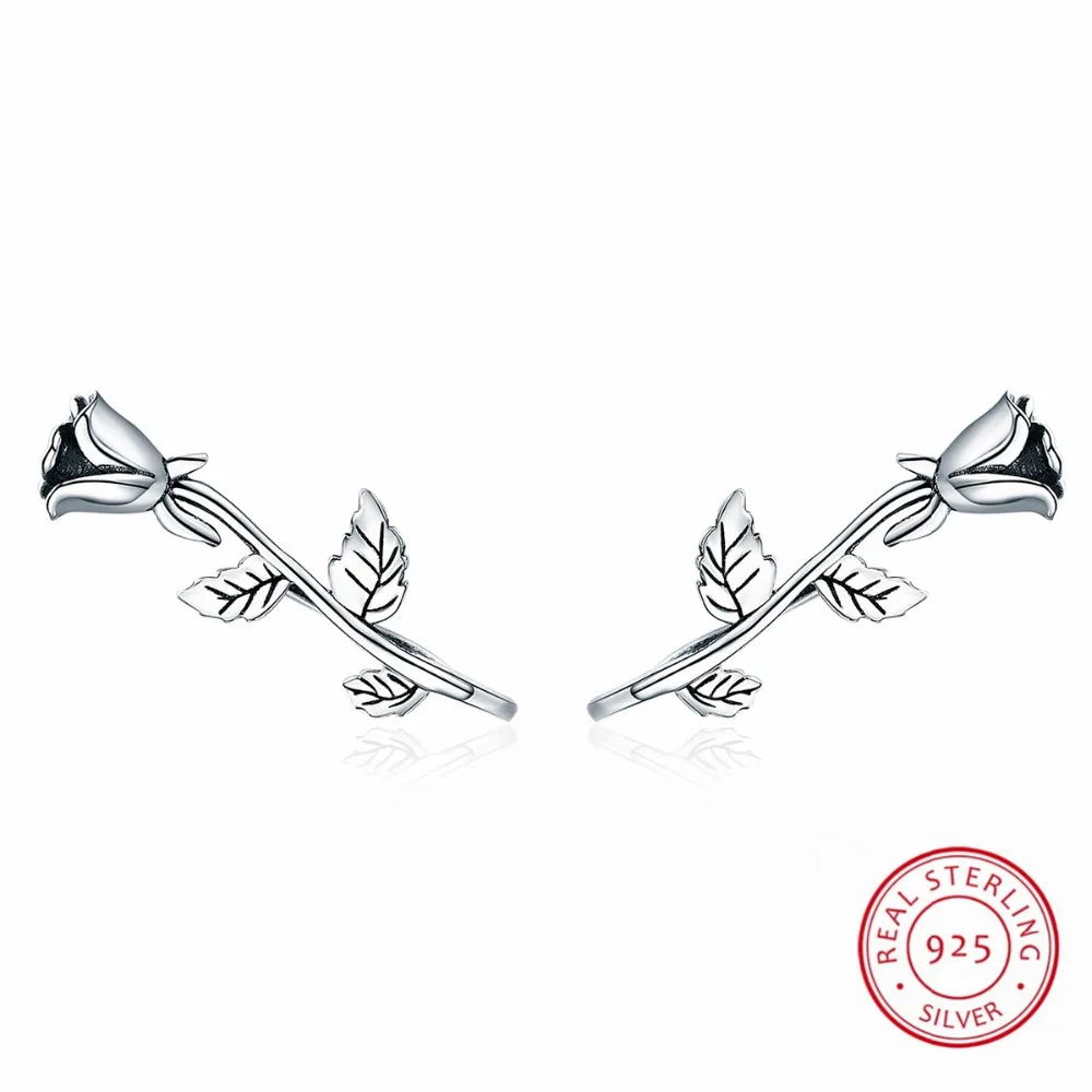 

100% Genuine 925 Sterling Silver Stud Earrings For Womens Girls Exquisite Rose Earrings Jewelry Accssories Gifts