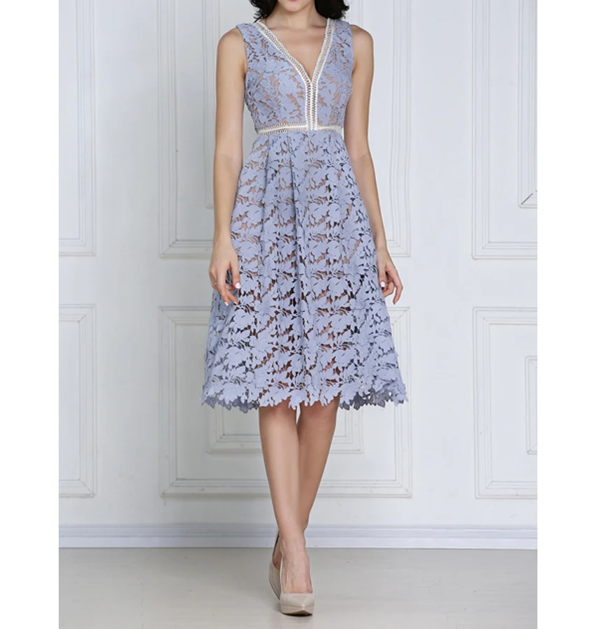 Стильный фиолетовый кружевной светильник No. N364 с v образным вырезом|lace dress|purple lace