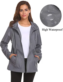 

European American Explosion Jacket Autumn And Winter New Windproof Waterproof Light Waist Hooded Jacket Movement Ladies Tops
