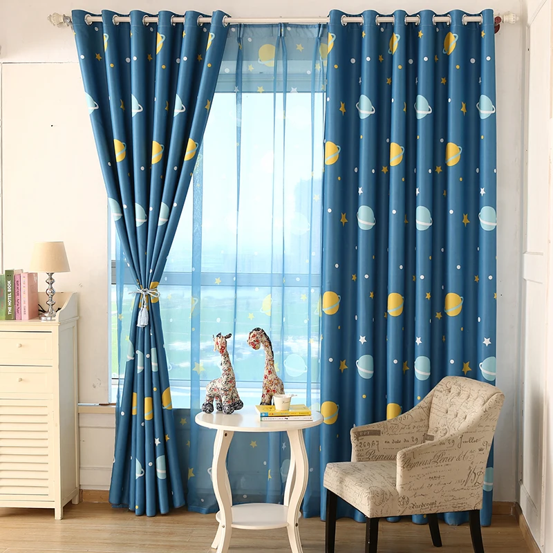 

Children's Room Cartoon Space Planets Full of Blackout Curtains for Children Bedroom Living Room Modern Drapes Ready-made Modern
