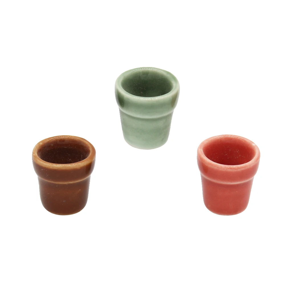 3Pcs 1/12 Scale Flowerpots Miniatures Dollhouse Garden Decoration Accessories