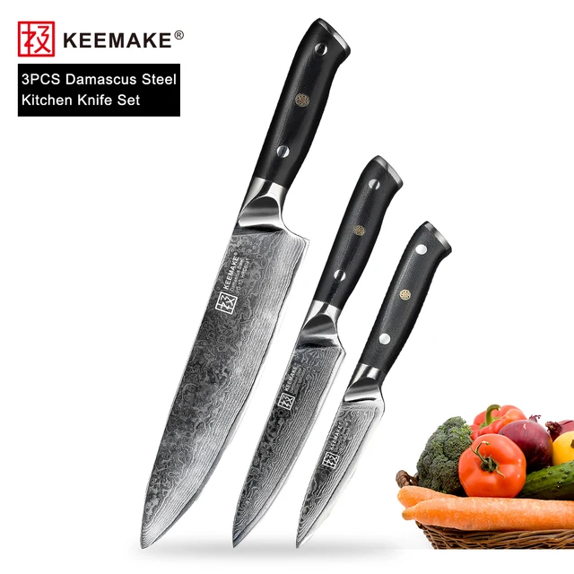 $US $95.39 KEEMAKE 3PCS Kitchen Knives Set Chef Utility Paring Knife Japanese 73-Layer Damascus VG10 Steel Sharp Cutting Tools G10 Handle