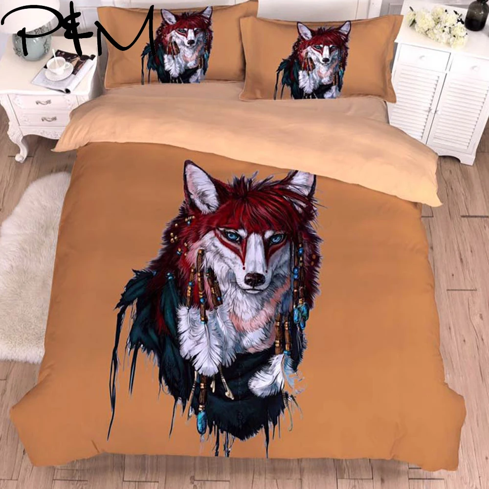 

Papa&Mima Wolf print bedding set Duvet Cover Pillowcase Sets (no Sheet) Bedclothes set Drop Shipping