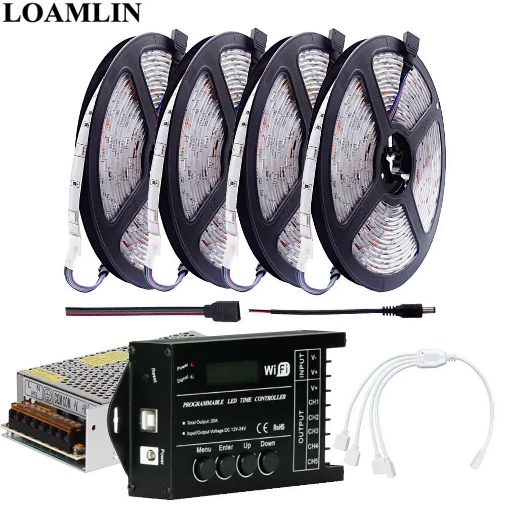 

5050SMD RGB Led Strip Flexible Light 30Leds/m TC421 WIFI Time Programmable RGB Led Controller DC12V Led Transformer Kit