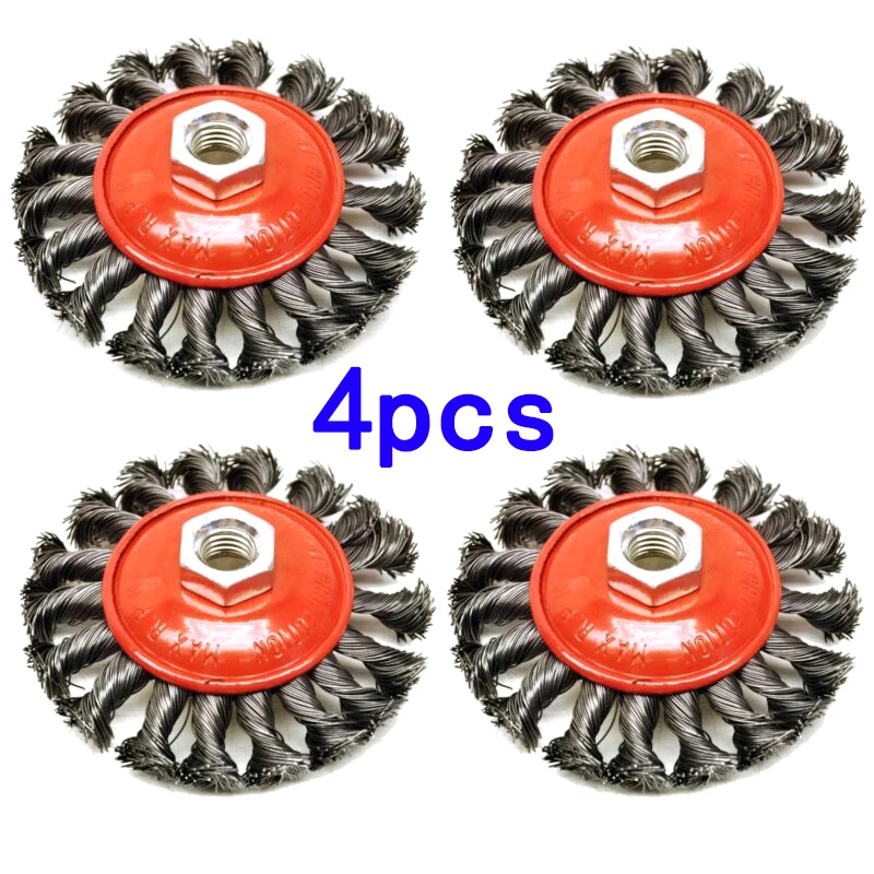 

4Pcs Stainless Steel Crimped Knot Wire Brush Wheel 100mm For Angle Grinder for paint and rust removal deburring edging