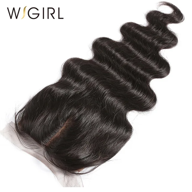 Wigirl волосы средней части шелковая основа закрытие бразильские волнистые с