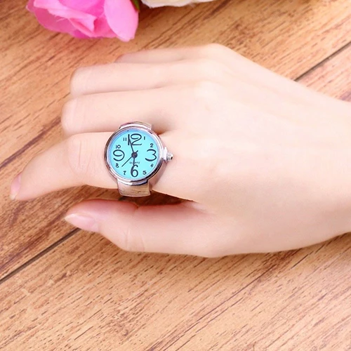 Creative Lady Girl Steel Round Elastic Quartz Finger Ring font b Watches b font 4TML
