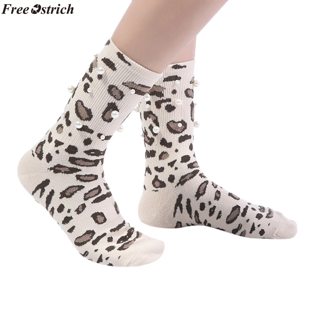 Бесплатная страуса Женские повседневные печатные носки мягкие Модные женские теплые леопардовые носки Mid Tube Ins-style винтажные жемчужные
