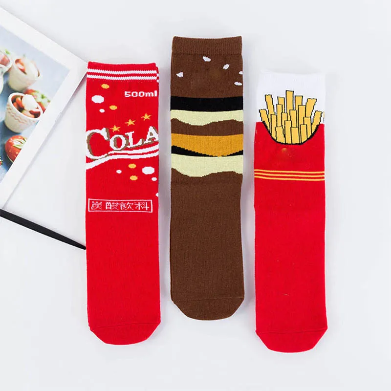 

women Socks Funny Cute Cartoon food snack French fries burger drink Food Happy Japanese Harajuku skateboard Sockswomen Socks Fun