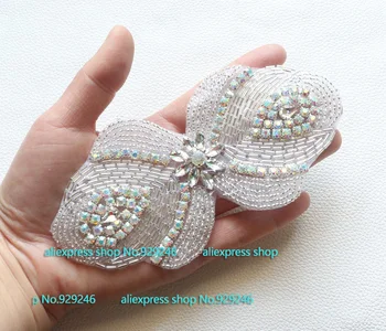 

2pcs/lot butterflytie ab crystal rhinestone applique hotfix motif strass iron-on stones garment clothing curtain hair decoration