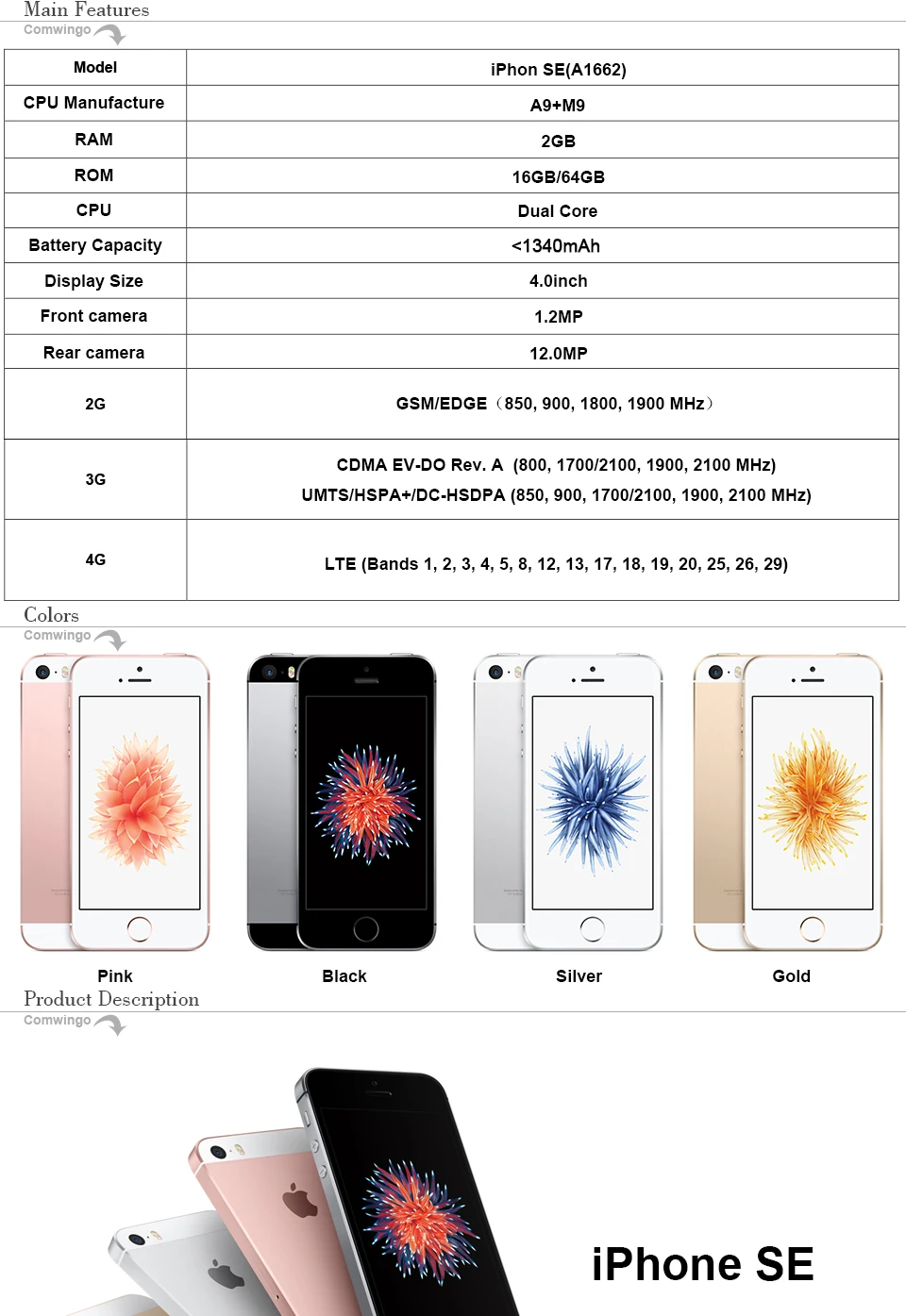 Разблокированный Apple iphone SE сотовый телефон Оперативная память 2 Гб Встроенная память 16/64 ГБ двухъядерный A9 4," за счет сканера отпечатков пальцев, сеть 4G LTE, мобильный телефон, iphone se ios