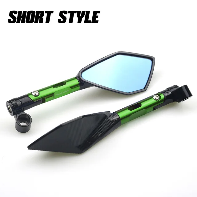 Universal CNC Aluminum Motorcycle Handlebar Rear View Mirrors Blue Anti-glare Mirror for Honda Yamaha Suzuki Scooter ktm Short Green