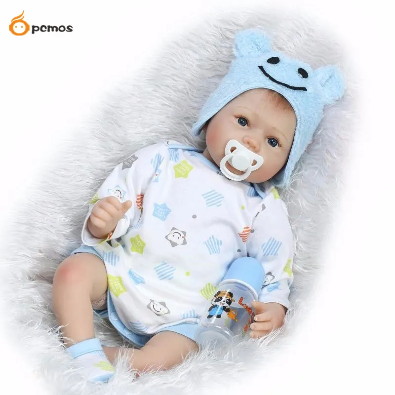 

[] 2017 New 22'' Handmade Lifelike Reborn Blue Eyes Baby Boys Doll Silicone Vinyl kids Gift Collection 16071412