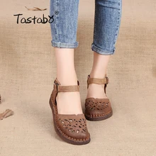 Tastabo 2017 Ballett Sommer Ausgeschnitten Frauen Aus Echtem Leder Schuhe Frau Flache Flexible Runde Kappe Krankenschwester Casual Fashion Loafer